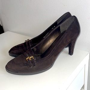Stuart Weitzman Brown Suede Heeled Loafers size 7.5 made in Spain
